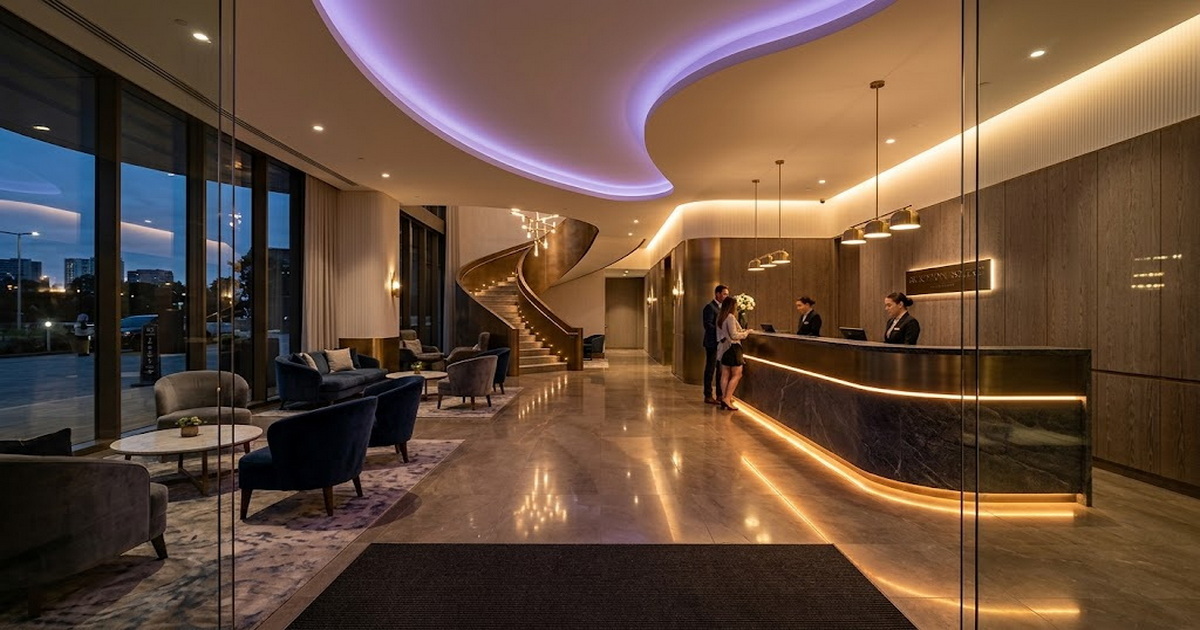 Premium Hotel Lobby With RGB LED Neon Lighting Premium Hotel Lobby With RGB LED Neon Lighting