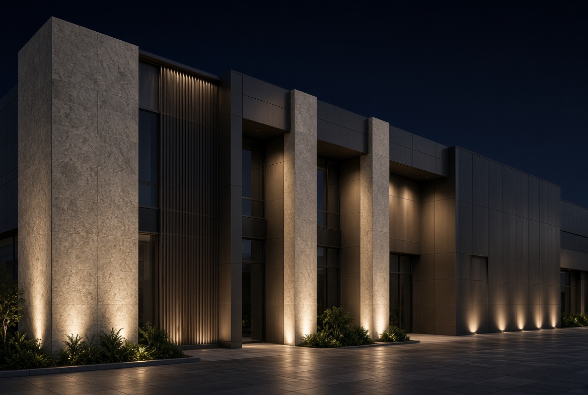 Facade Flood Lighting Revealing Building Texture Facade Flood Lighting Revealing Building Texture