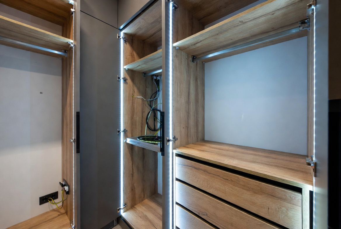 Long Lasting LED Strip Lighting In Modern Cabinet Long Lasting LED Strip Lighting In Modern Cabinet