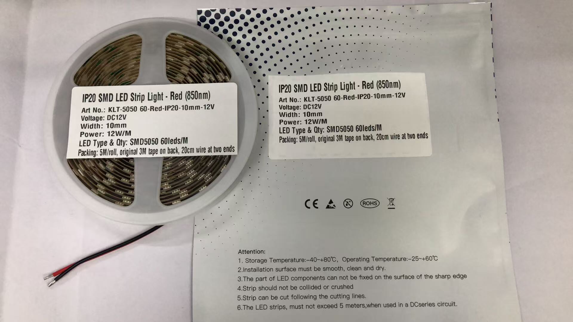 IP20 SMD5050 850nm infrared LED strip 12V 60led/m 5m roll with 3M tape
