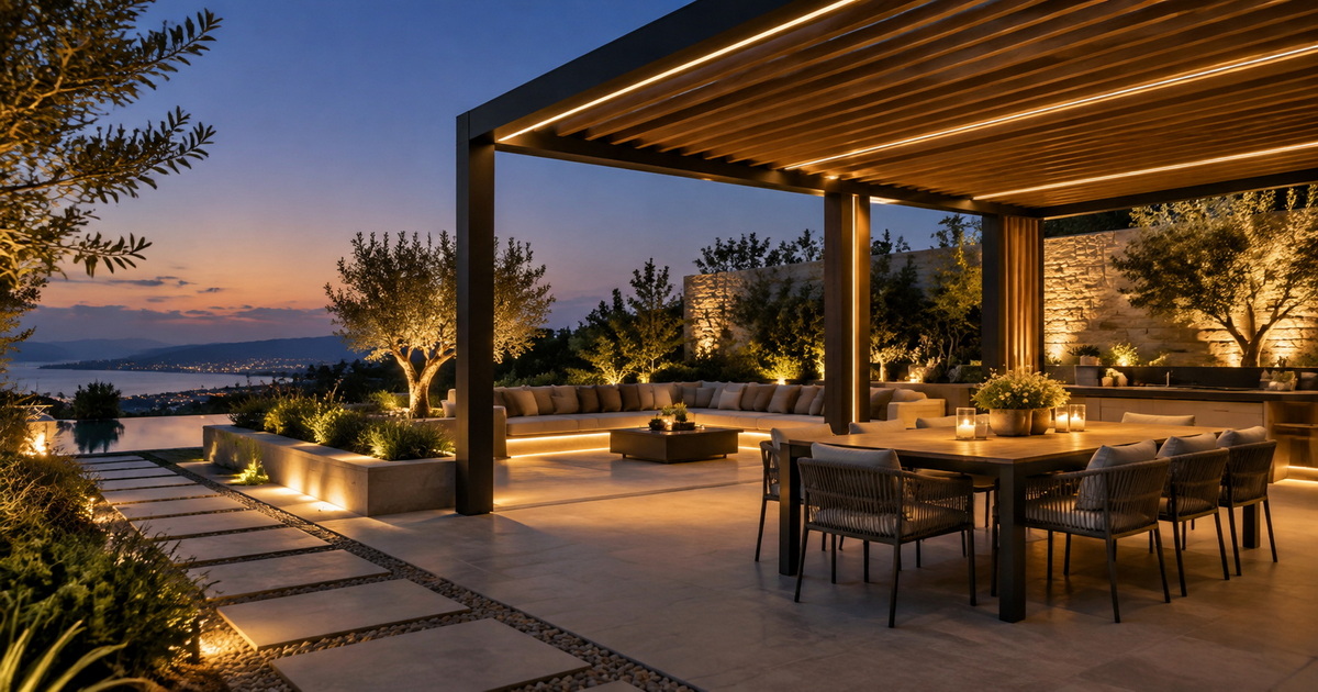 Layered Patio And Pergola Lighting