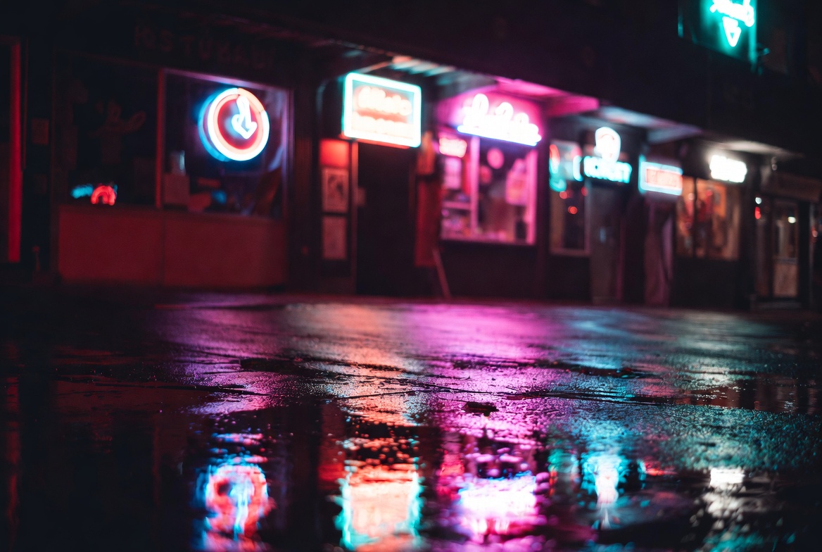 Glass Neon Sign In Vintage Street